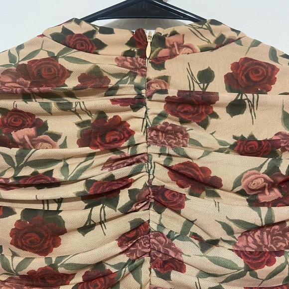 Venus women's S rose print fully ruched long sleeve mini dress w/ mock neck EUC - Picture 2 of 5